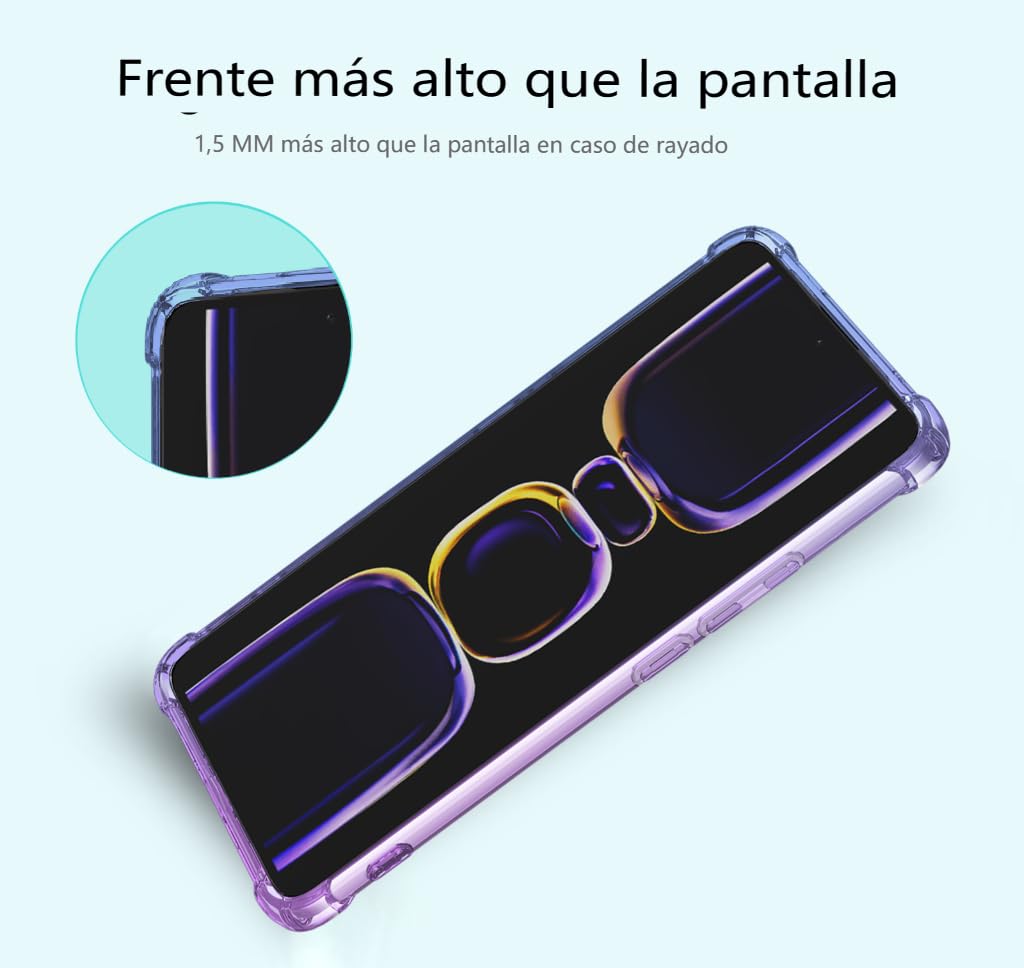 DABUNA Funda para Mi Xiaomi Poco F5 Pro Case Uso Rudo,Transparente Colores Degradados Protectora de Cámara Anticaída Carcasa Bumper(Púrpura Azul)
