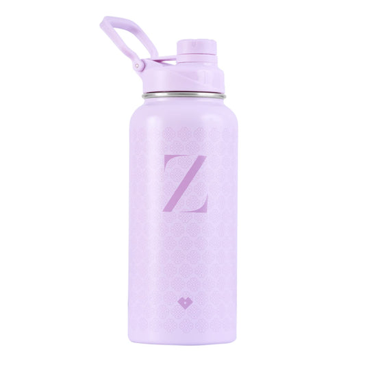 LuckyLy Termo de Acero Inoxidable con Iniciales 1 Litro, Doble Aislamiento Térmico y Tapa Hermética Antigoteo, Botella de Agua Motivacional ideal como Regalos para Mujer y Mamá – Modelo Terry, Letra Z