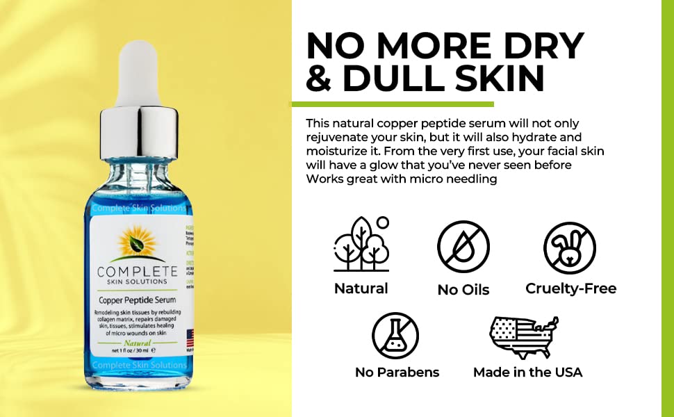 Copper Peptide Face Serum Collagen - With Anti Aging Skin Solutions Properties:1oz/30ml Anti-Wrinkle Formula For Youthful Skin-Promotes Collagen Production And Cell Rejuvenationâ€"Heals Micro Wounds