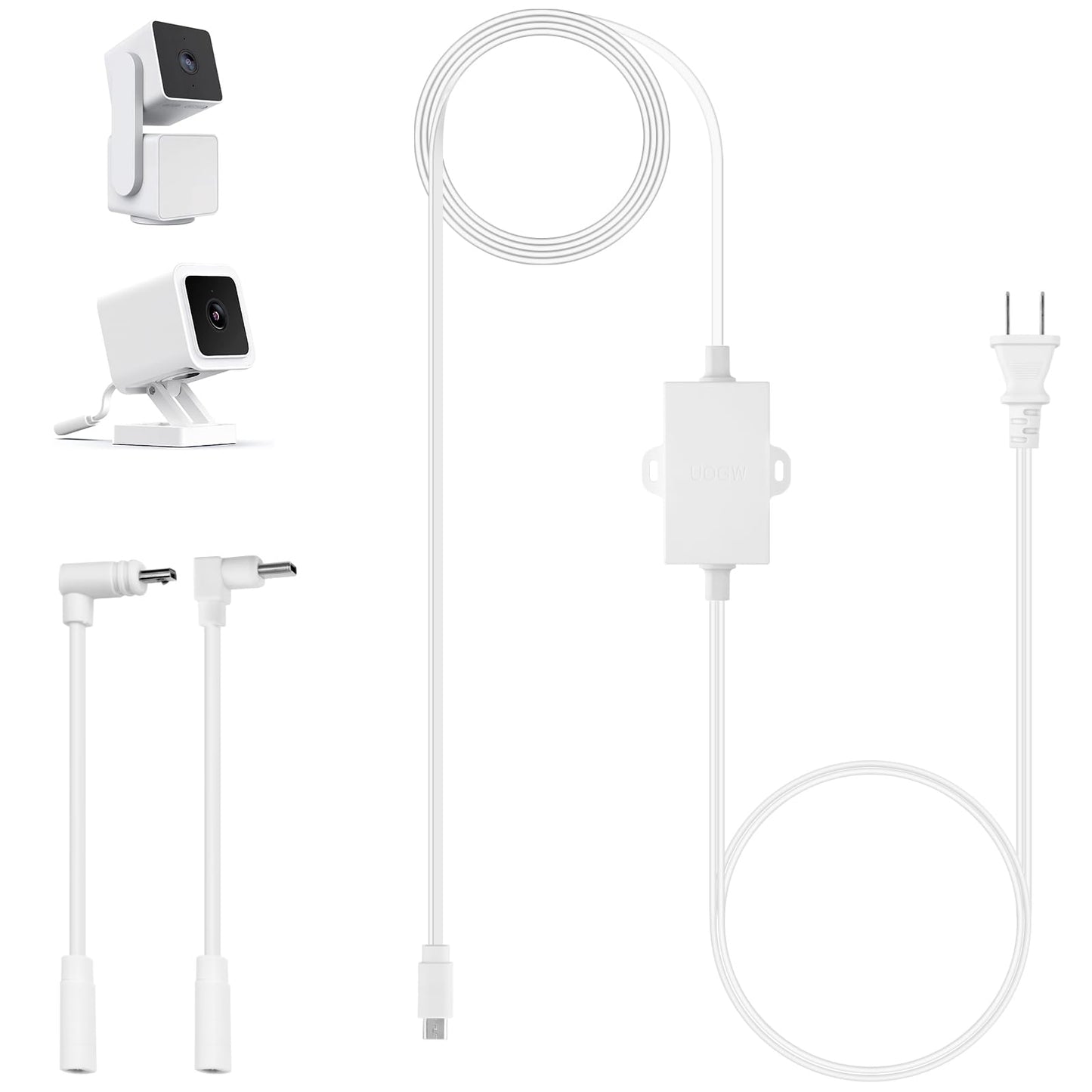 Uogw - Adaptador de corriente para exteriores compatible con Wyze Cam V4/V3/V3 Pro/OG, Wyze Cam Pan V3/V2, cable de extensión micro USB de 90°, reemplaza el enchufe WYZE, cable de alimentación plano