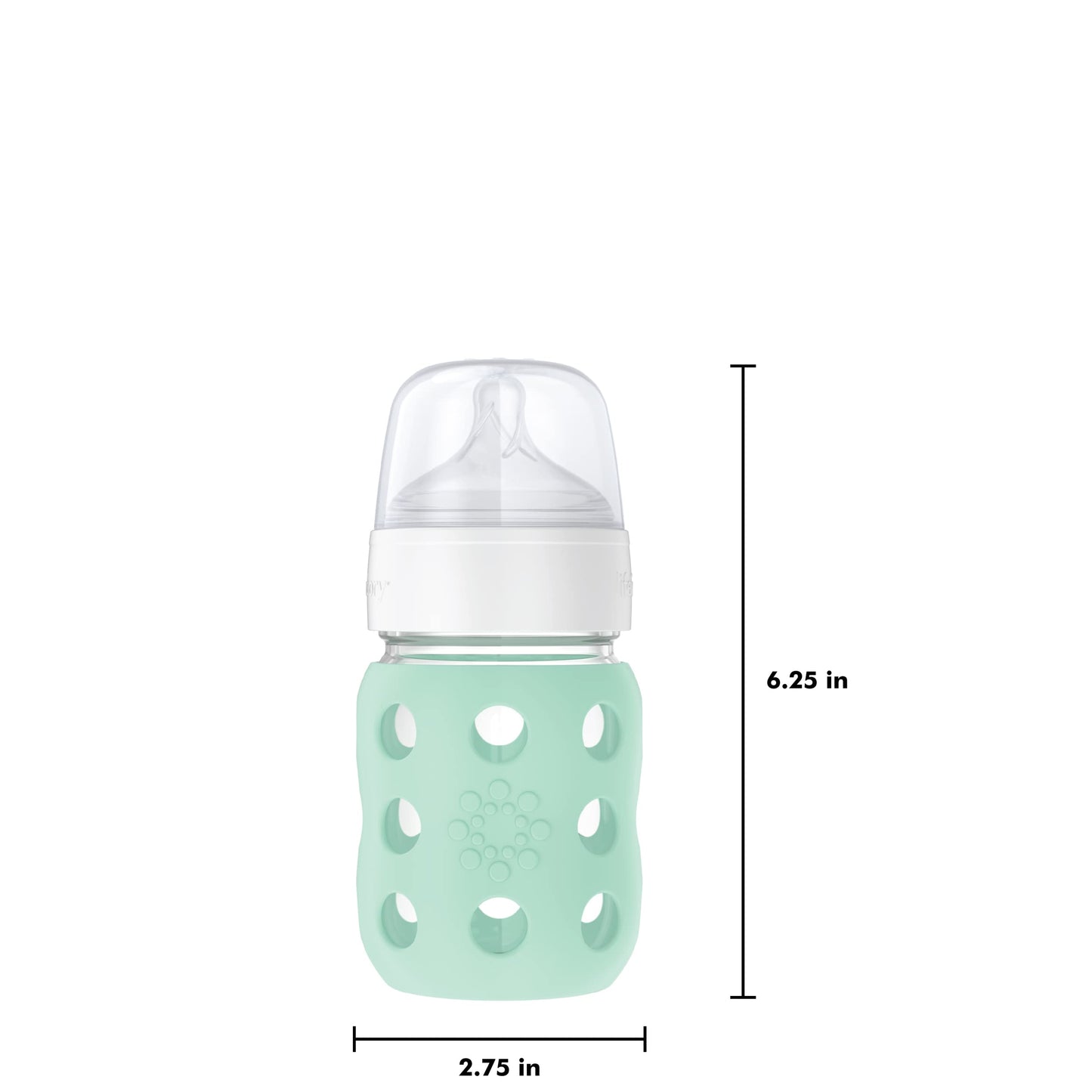 Lifefactory Biberón de cristal de cuello ancho de 8 onzas con funda protectora de silicona y pezón de etapa 2, menta (LG2211WMI4)
