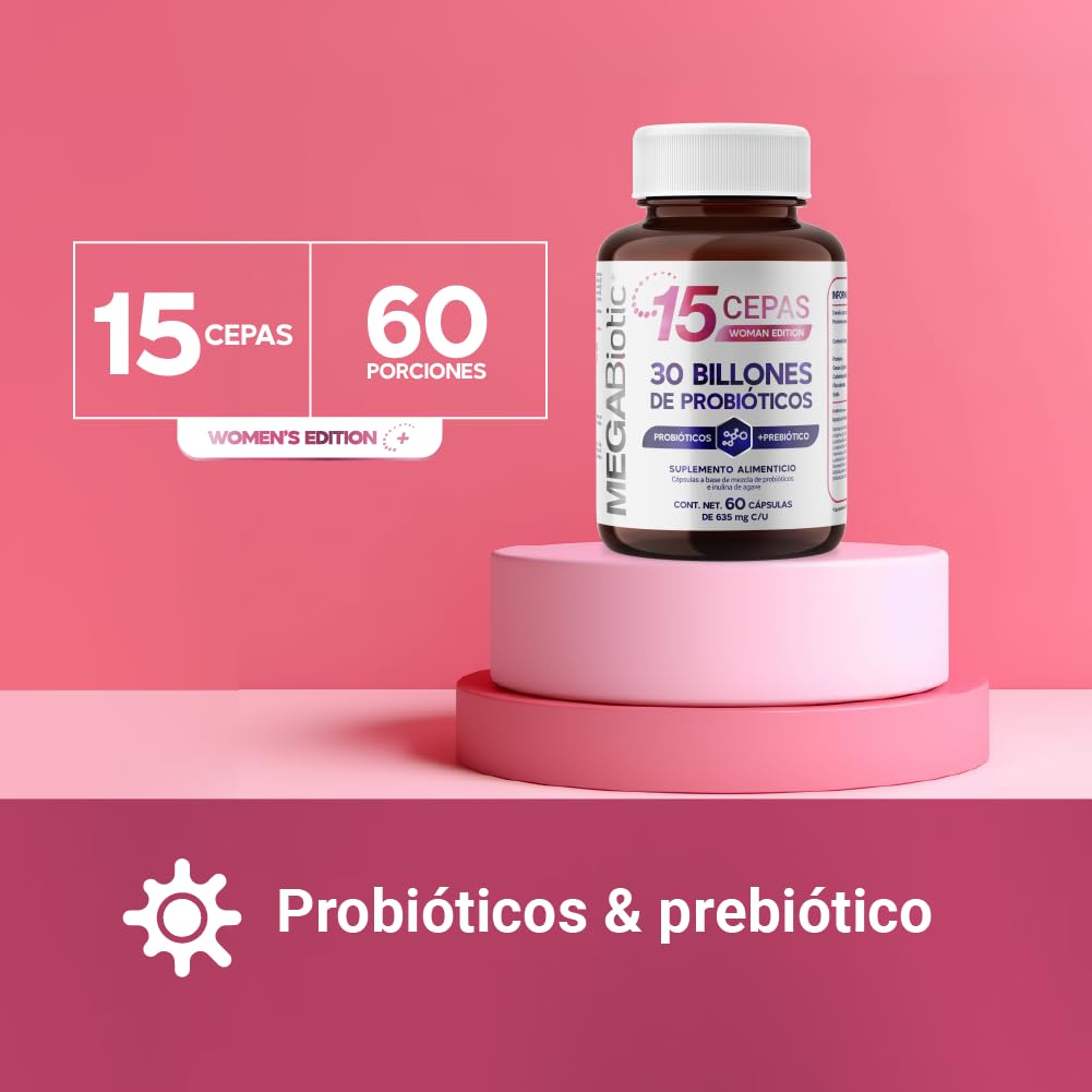 Suplemento Alimenticio MegaBiotic 30 Billones Mujer con Probióticos y Prebióticos Inulina de Agave y Fibra Dietética