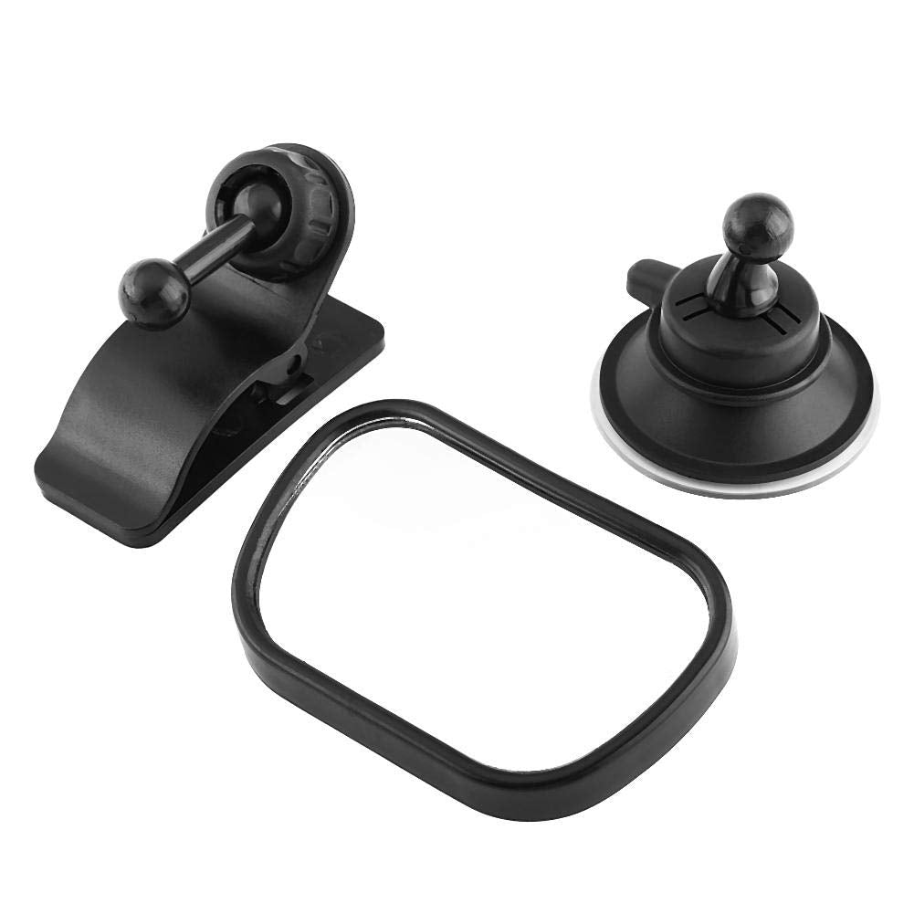 Aramox Espejo para bebé, 1 pieza ajustable para el asiento trasero del bebé con ventosa, color negro