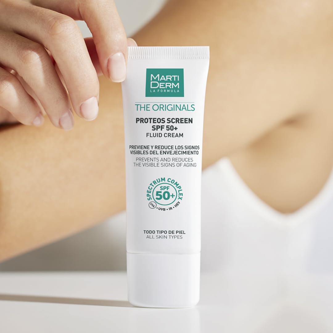 MartiDerm Proteos Screen SPF 50+ - Crema antiedad con protector solar de rápida absorción - Proteoglicanos + Ácido hialurónico y Silicio + Sprectrum Complex - Previene y reduce los signos del envejecimiento - 40 ml