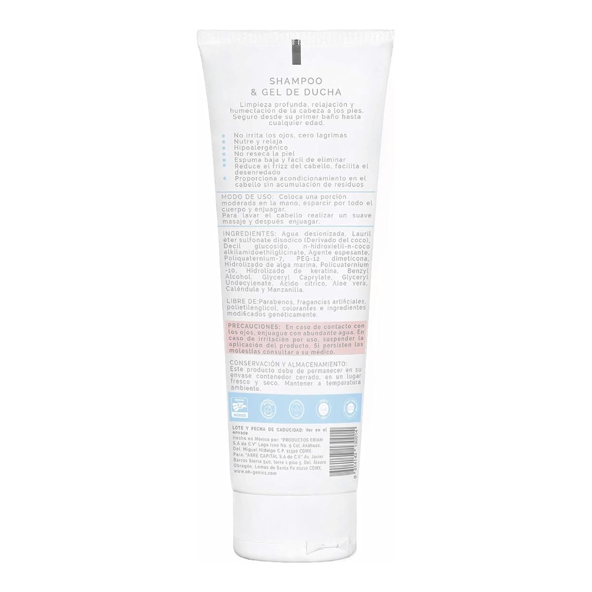 OH! GANICS Shampoo y Gel de Ducha para Bebé, 250 ml