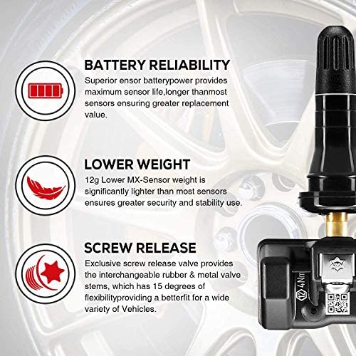 Autel MaxiTPMS MX - Sensor 12 unidades de tallo de goma 315/433MHz TPMS Sensor universal de neumáticos programado por TPMS Tool TS401 TS408 TS508 TS601 TS608 MK808TS MX808TS MS906TS ITS600