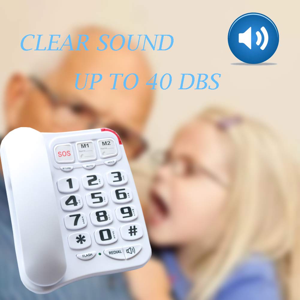 KerLiTar K-P045W - Teléfonos fijos amplificados para personas mayores con números grandes de emergencia, teléfonos con cable para ancianos con botón grande, para teléfono con cable, altavoz, escritorio de pared