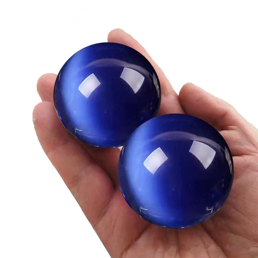 Bolas artificiales de vidrio de ojo de tigre de gato azul real de 1.5 pulgadas, bolas de salud chinas de cuarzo curativo para terapia de manos, alivio del estrés y ejercicio de dedo y muñeca con bolsa de transporte (embalada en caja) M42