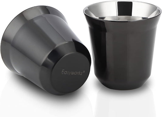 Easyworkz Juego de tazas de espresso de acero inoxidable con aislamiento de doble pared, 150 ml