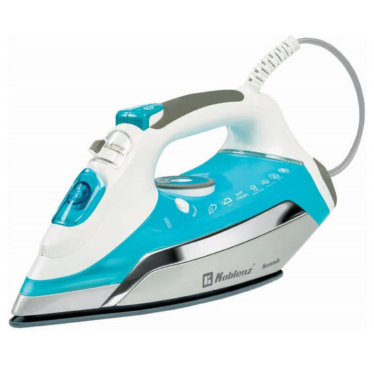 Koblenz Plancha de Vapor Koblenz Secure Keramik Pro de 1600 W y tanque de agua de 350ml con Suela Cerámica, Sistema que Evita el Sarro, Anti-clac, Cable con rotación de 360°, Aqua con Plata (PKK-750 SA)