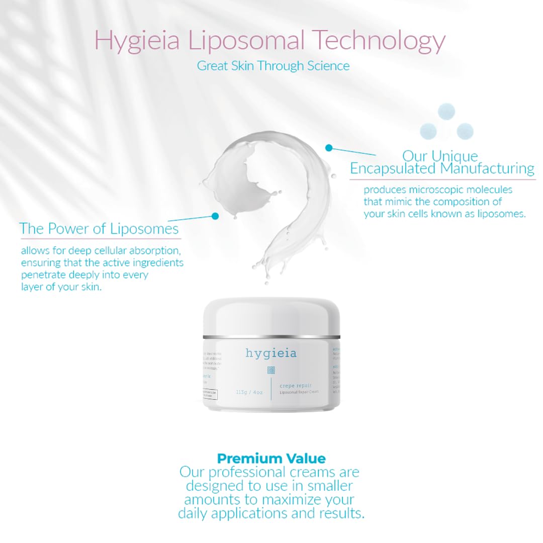 Hygieia +- Crema reparadora de piel Hygieia Crepey: crema liposomal antienvejecimiento para rostro, cuello y cuerpo, de células profundas avanzadas
