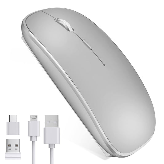 Leolee Mouse Inalámbrico, Ratón Inalámbrico Recargable, Mouse Wireless con 2.4G, óptico Silencioso Click, Receptor USB y Tipo-c Adaptador 3 Ajustable dpi para Computadora, Portátil, PC, Mac (Gris)