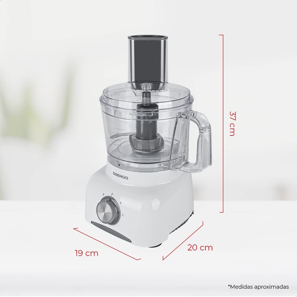 DAEWOO Procesador de alimentos de 2 velocidades más pulso, recipiente 1.2 Lts., mando de control de velocidad, doble bloqueo de seguridad, patas antideslizantes, potente motor de 600W
