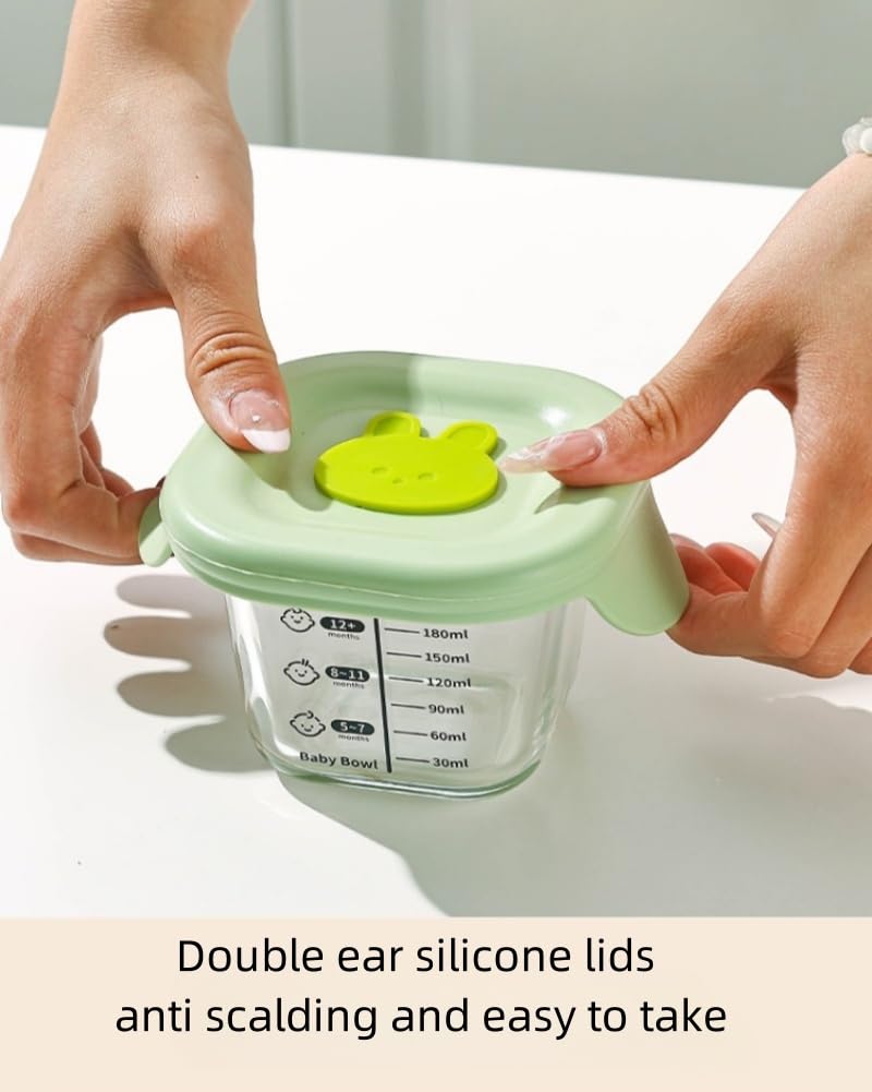 Ivymei Mini recipientes de vidrio con tapas, pequeños tarros de vidrio transparentes para almacenamiento de alimentos con escala para porción de alimentos, salsa para inmersión, aperitivos, yogur