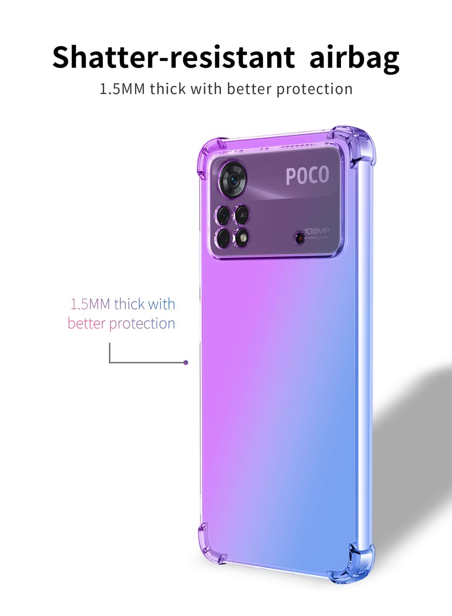 DABUNA Funda para Xiaomi Poco X4 Pro 5G Case Uso Rudo,Transparente Colores Degradados Protectora de Cámara Anticaída Carcasa Bumper(Púrpura Azul)