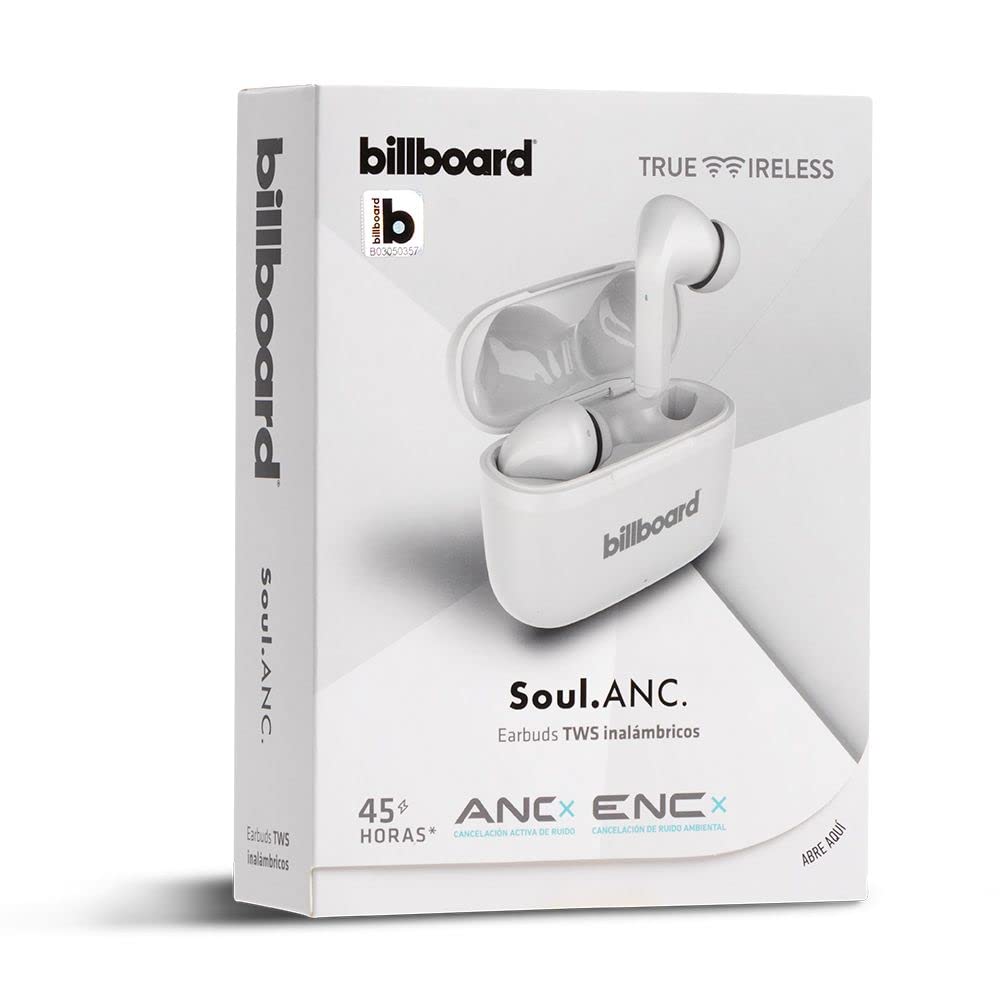 Billboard Audífonos Inalámbricos Earbuds Soul con Cancelación De Ruido, Controles Táctiles, Micrófono Incorporado para Llamadas, Base Recargable, Batería De hasta 45 Horas De Duración