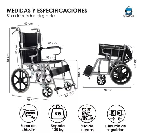 Silla de Ruedas Plegable Compacta Ligera para Adultos y Personas Mayores