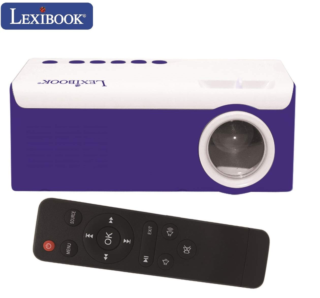 Lexibook Mini proyector de Video HD, Home Cinema, Altavoz Incorporado, Control Remoto Incluido, conectividad HDMI/USB/AV/Micro SD, Azul/Blanco, PRJ150
