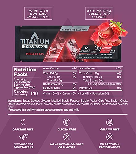Gomitas Energéticas TITANIUM Fresa con Glucosa Alternativa a Geles Deportivos para Ciclismo y Corredores Caja 12 pzas