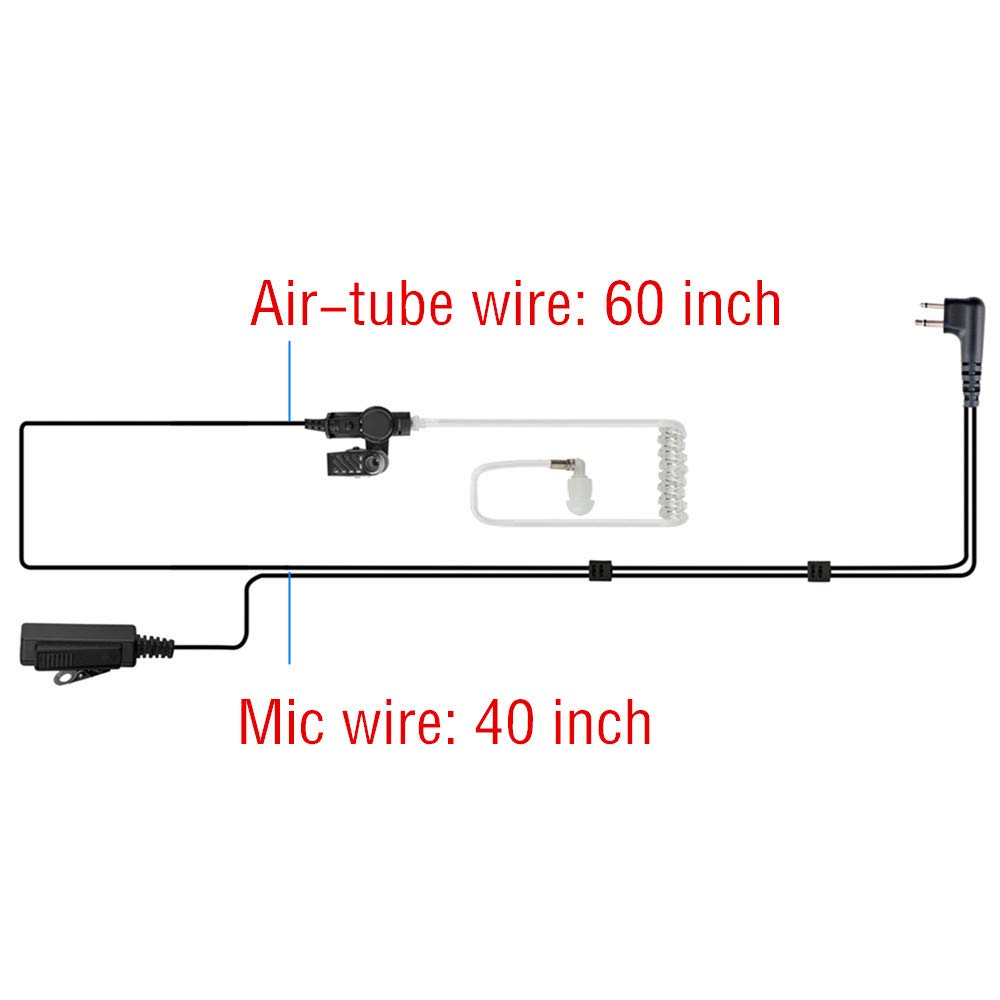 Auriculares AIRSN Transparente de 2 Pines con Tubo Acústico para Motorola CP200 GP300 CLS1110 CLS1410 (Paquete de 2)