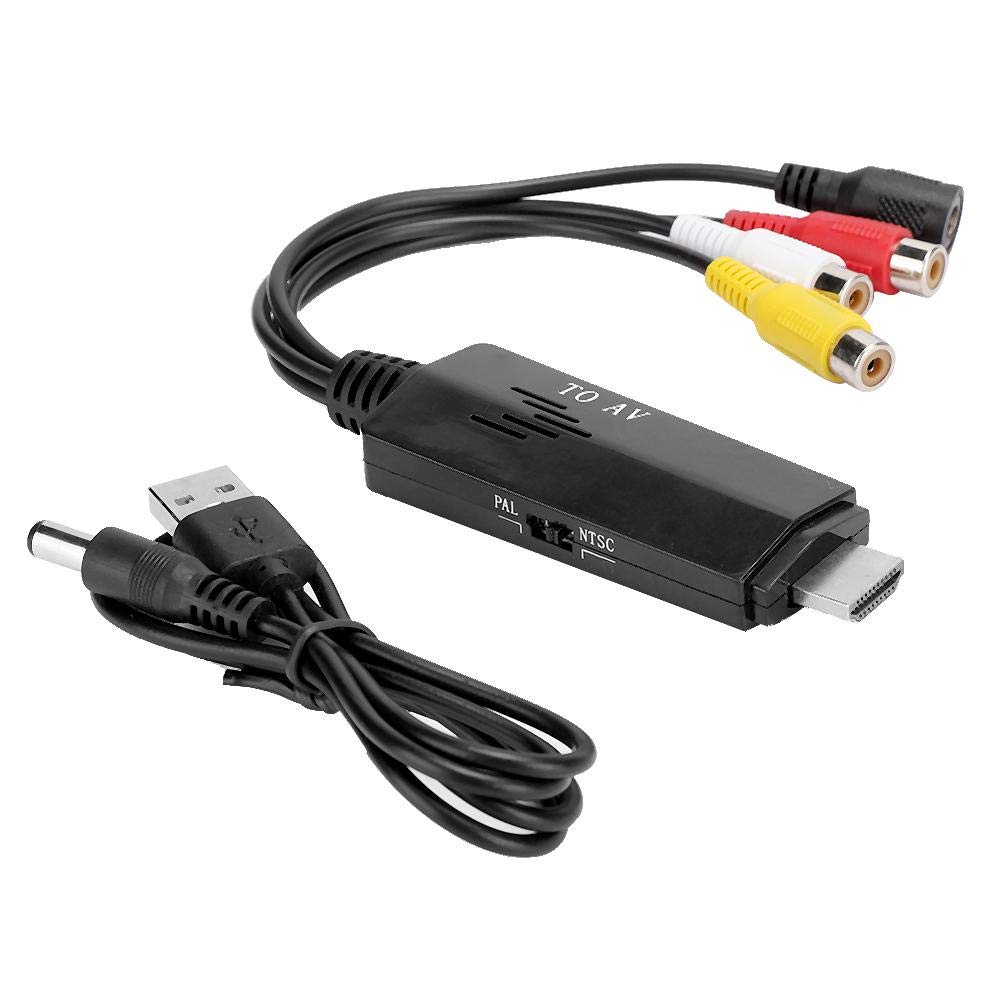 Hakeeta HDMI a AV Adaptador de convertidor de Video de Alta definición Cable Macho a Hembra Convertidor de Cable RCA, Adecuado para TV, VHS, VCR, Grabador de DVD (Negro).