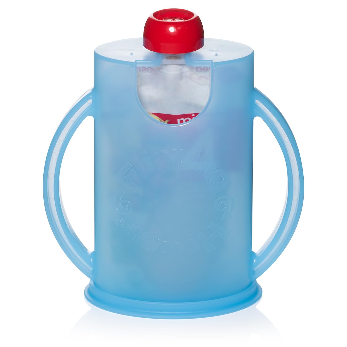 (Aqua blue) - The Flipping Holder, a mess-free food pouch and juice box holder for babies, toddlers, and kids
