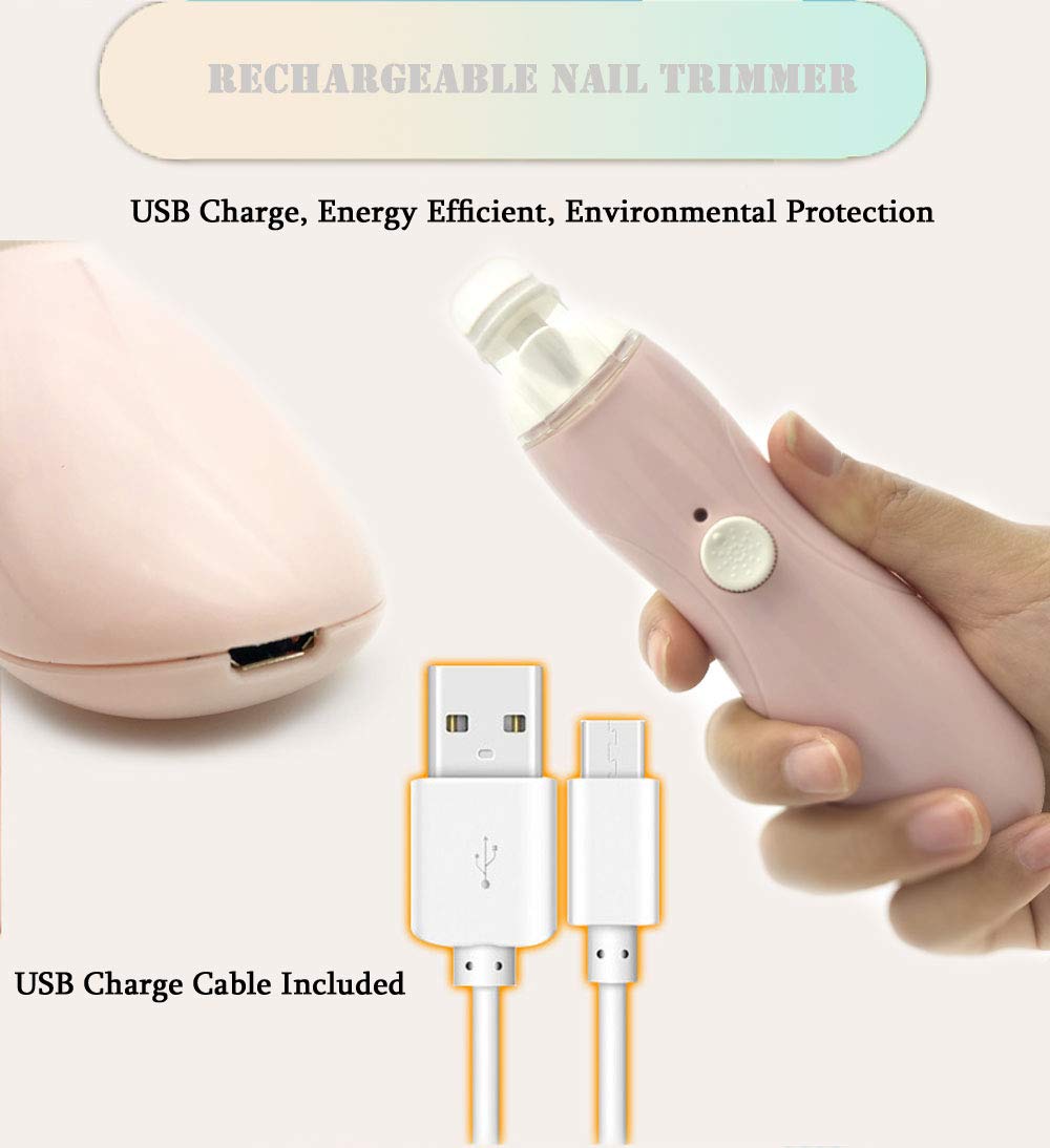 Fansidi - Lima de unas de bebe recargable para recien nacido o bebe recien nacido unas y unas de los pies - Accesorio para ninas y ninos - almohadillas para orejas de repuesto adicionales incluidas (rosa)