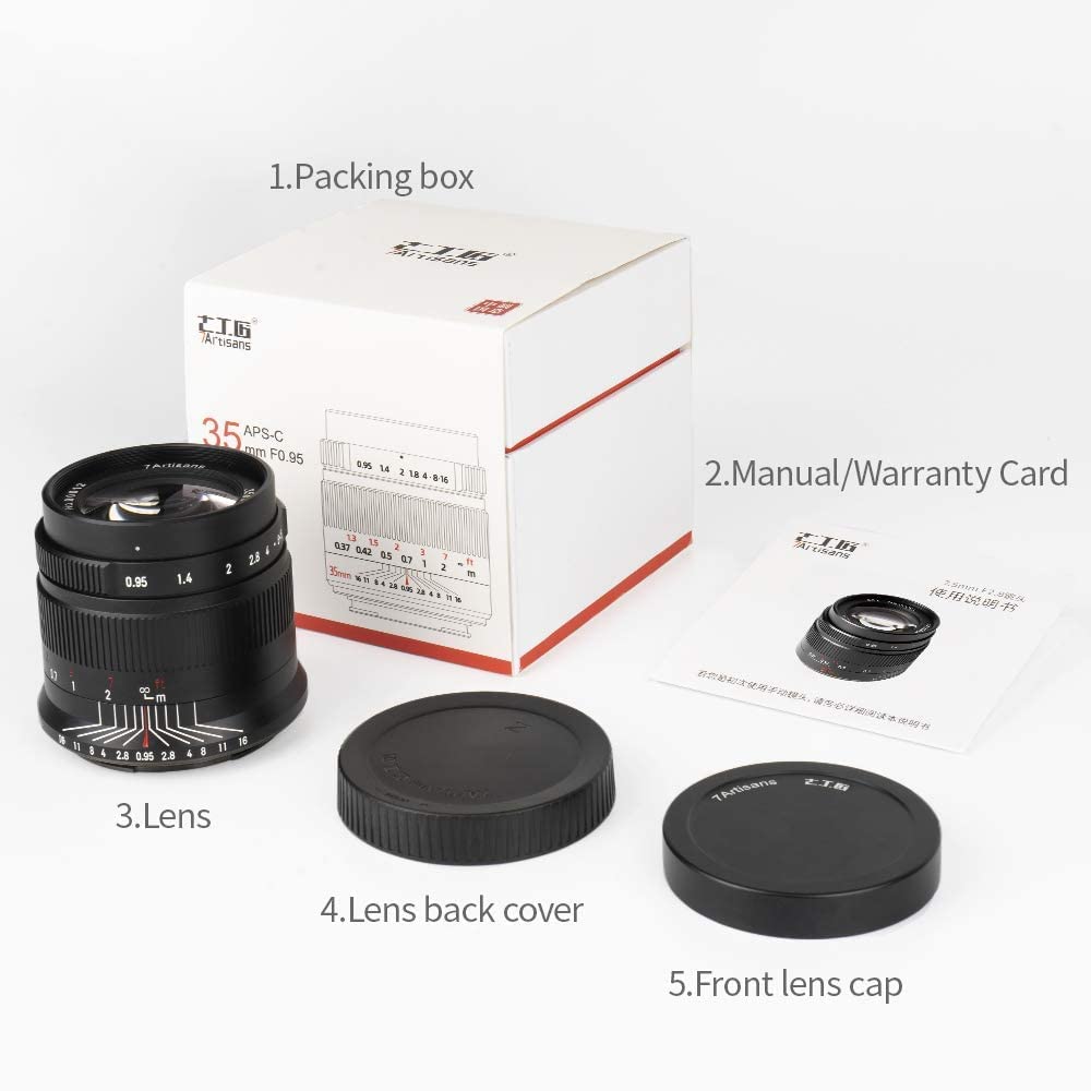Lente Gran Apertura 35mm f0.95 7artisans APS-C negro para cámaras sin Espejo Fuji