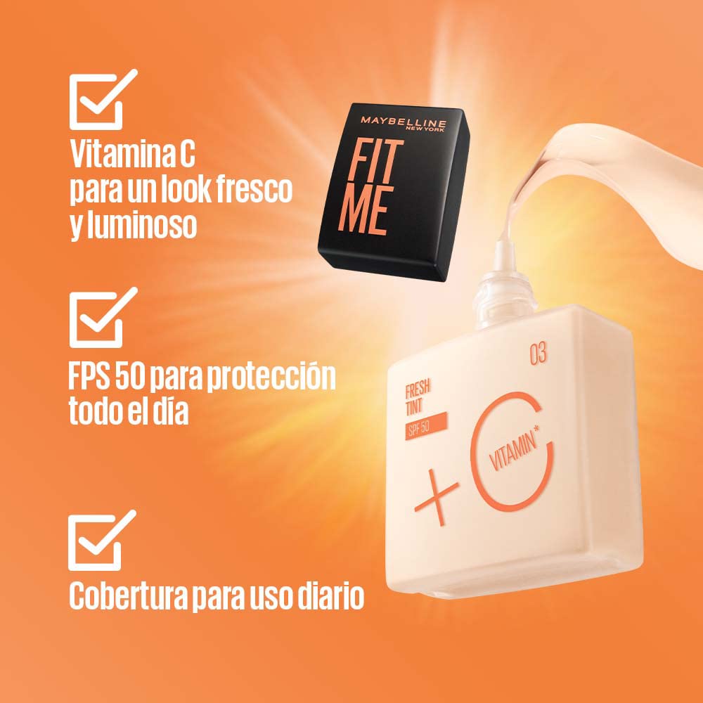 Base de maquillaje Fit Me Fresh Tint con Vitamina C, 02 Maybelline NY + Corrector de Maquillaje Instant Age Rewind, Neutralizer, 6 ml