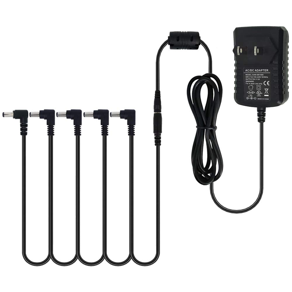 Adaptador de Suministro de Energía Pigtone 9V DC 1A Negro con Cables de Cadena Tipo Margarita para Pedales de Efecto de Guitarra