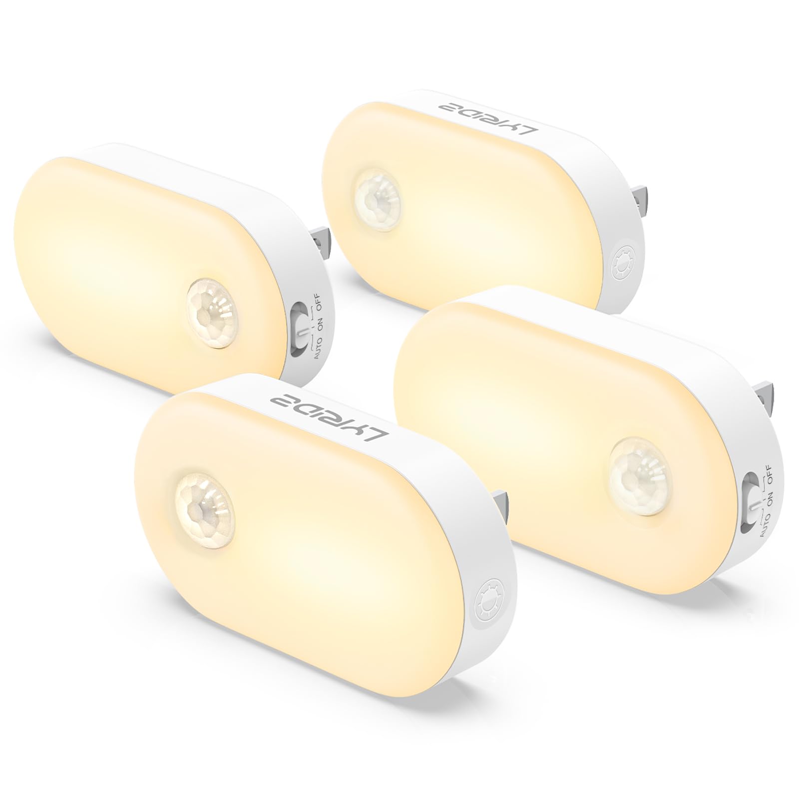 LYRIDZ - Luz nocturna con sensor de movimiento, luz nocturna inteligente de 1 a 120 lm, luz blanca cálida LED con brillo ajustable continuo para dormitorio, cocina, escaleras, pasillo, paquete de 4