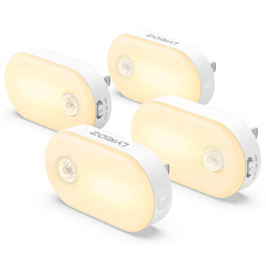 LYRIDZ - Luz nocturna con sensor de movimiento, luz nocturna inteligente de 1 a 120 lm, luz blanca cálida LED con brillo ajustable continuo para dormitorio, cocina, escaleras, pasillo, paquete de 4