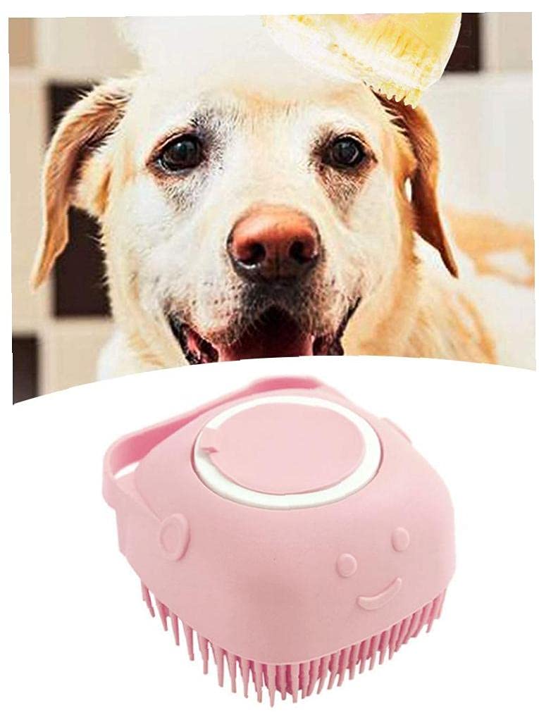 Cepillo de baño de mascotas Silicone Shampoo Masaje Dispensador Cepillo para gato perro rosa
