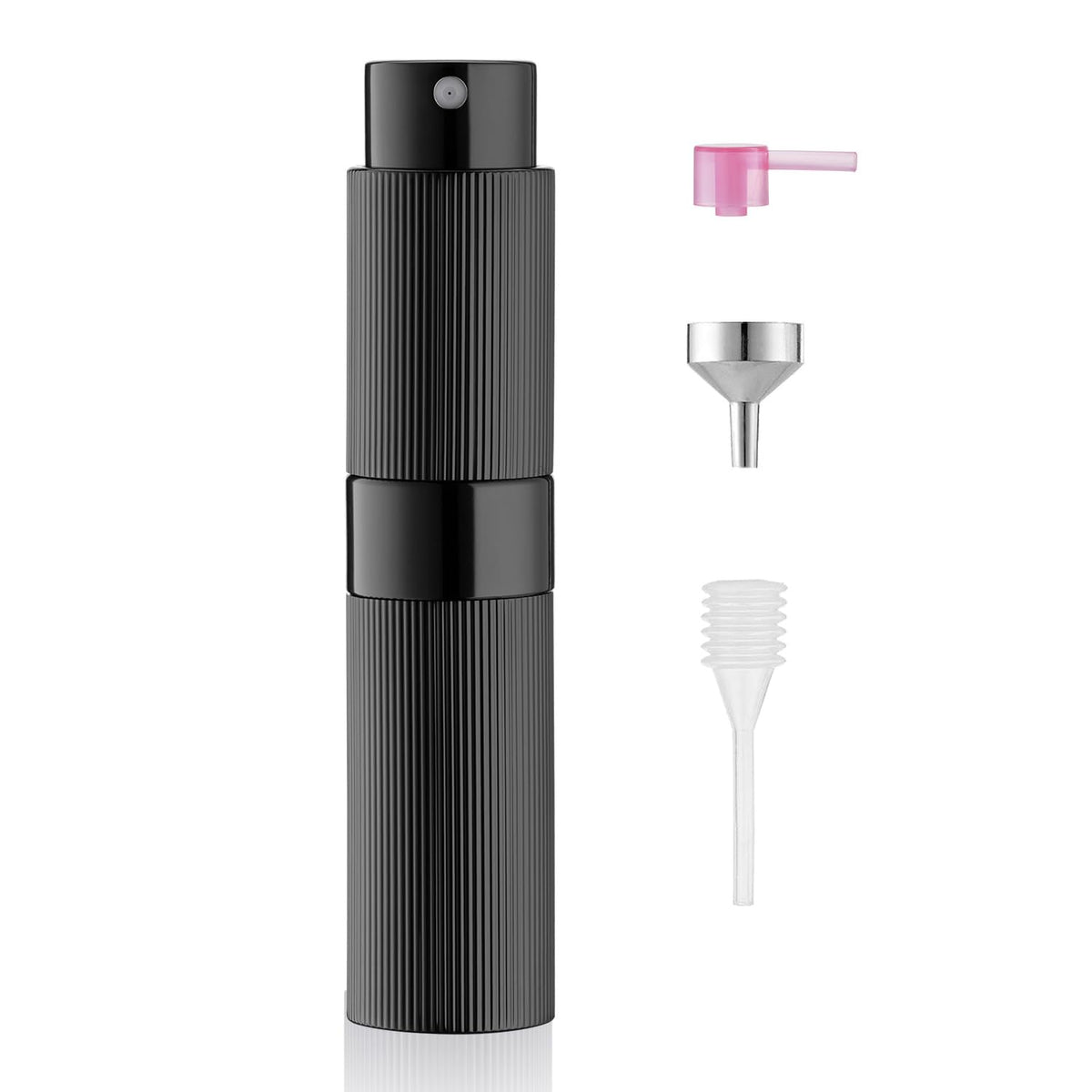 LISAPACK Botella atomizadora de perfume de 8 ml para viajes, dispensador de colonia vacía recargable (negro)