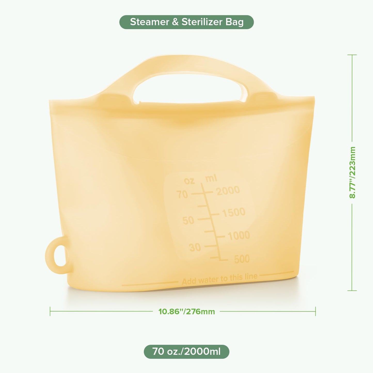 Bolsa reutilizable de gran capacidad de 2000ml/70oz para esterilizar y vaporizar al microondas Haakaa de silicona, para biberones, accesorios de extractor de leche/chupetes/mordedores, ideal para el