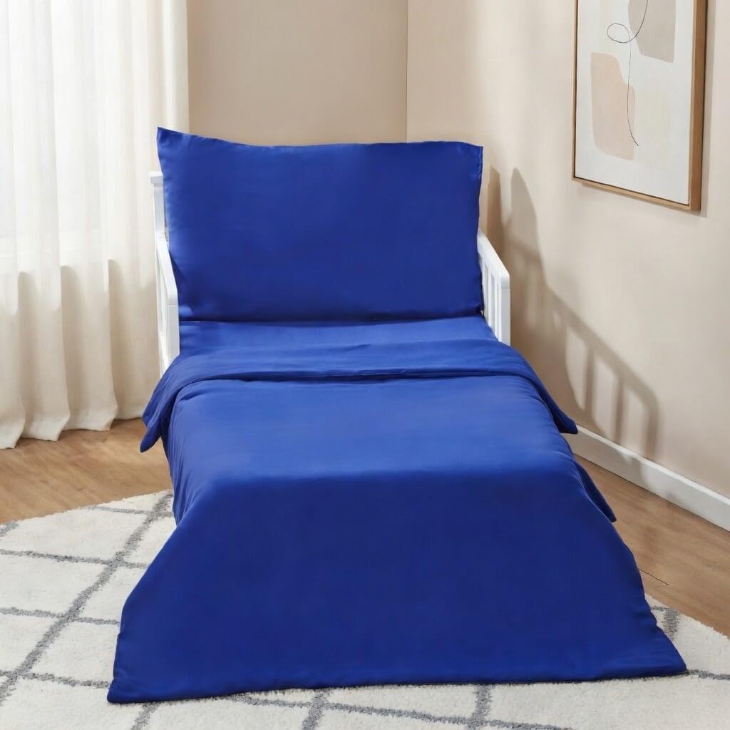 Everyday Kids - Juego de ropa de cama de 4 piezas para niños, incluye edredón, sábana encimera, sábana bajera y funda de almohada reversible, color azul marino