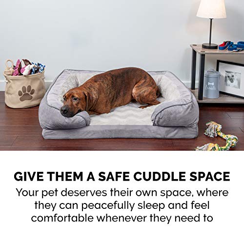 Furhaven Pet Bed for Dogs and Cats - Plush and Velvet Waves Perfect Comfort Sofa-Style Cooling Gel Foam Dog Bed, Removable Machine Washable Cover - Granite Gray, Jumbo (X-Large)