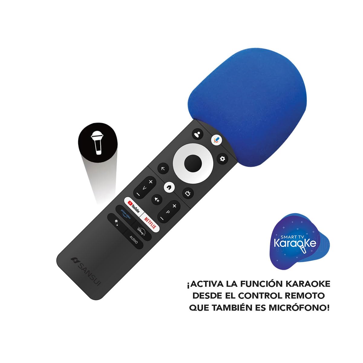 SANSUI Smart TV Karaoke 55" UHD DLED TV + Sound Bar, 2 microfonos incluidos