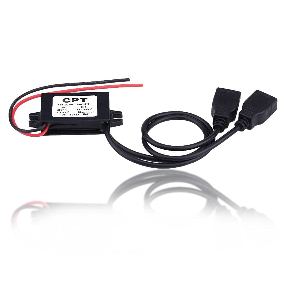 Keenso Waterproof DC Converter 3A DC 12V a DC 5V Adaptador de cargador USB dual Módulo convertidor Adaptador de corriente dual Convertidor DC a DC Módulo de fuente de