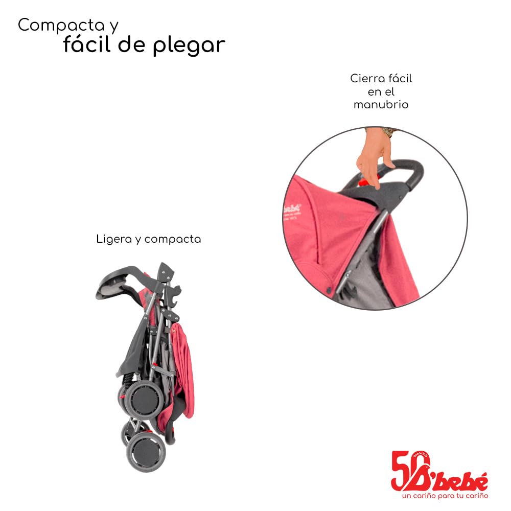 D´BEBÉ - Carriola Citi - Carriola Cómoda y Ligera por su Respaldo Reclinable - Fácil de Transportar - Ideal para Bebés desde 3 Meses de Edad hasta los 2 Años - Color Rosa