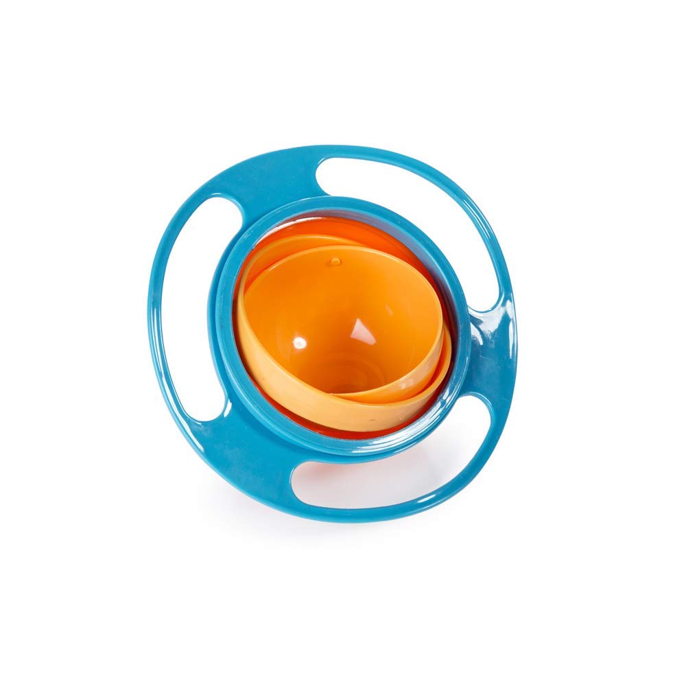 ESH7 - Tazón giratorio divertido de 360 grados a prueba de derrames con tapa de alimentación sin desorden (azul)
