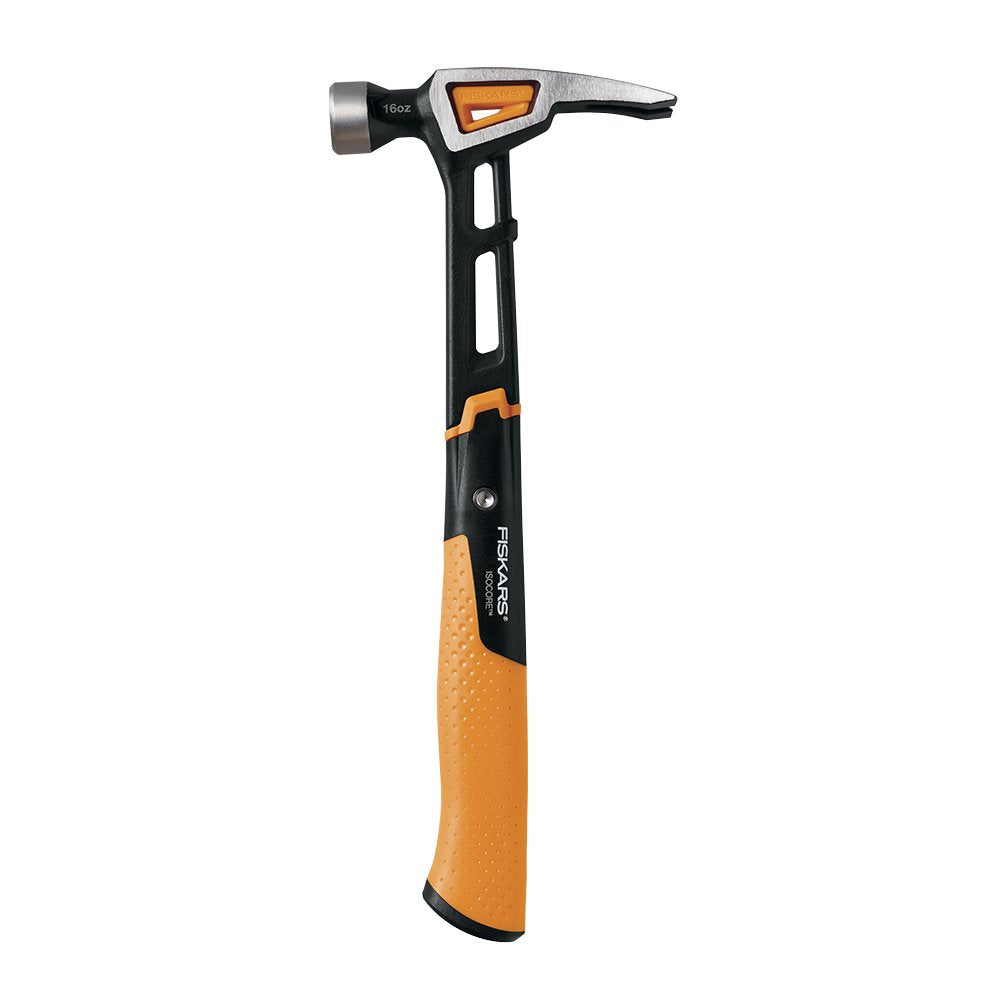 Martillo de Acabado Fiskars Pro IsoCore Naranja con Garra Rasgada y Agarre Antigolpes 16 Onzas