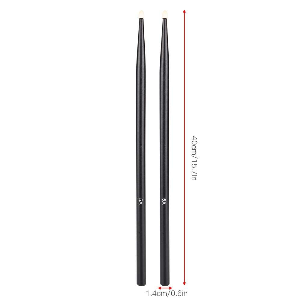 Baquetas de madera de arce, 1 par de baquetas 5A clásicas con punta de madera de arce para niños y adultos (negro)
