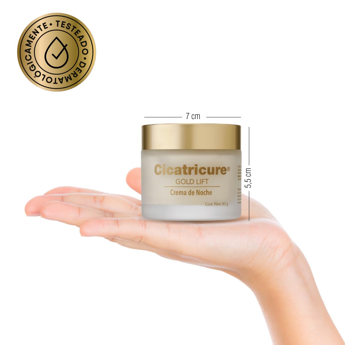 CICATRICURE - GOLD LIFT Crema de Noche. Reduce arrugas gravitacionales, mejora la elasticidad y producción de colágeno, con calcio, silicio y péptidos con oro, tarro con 50g
