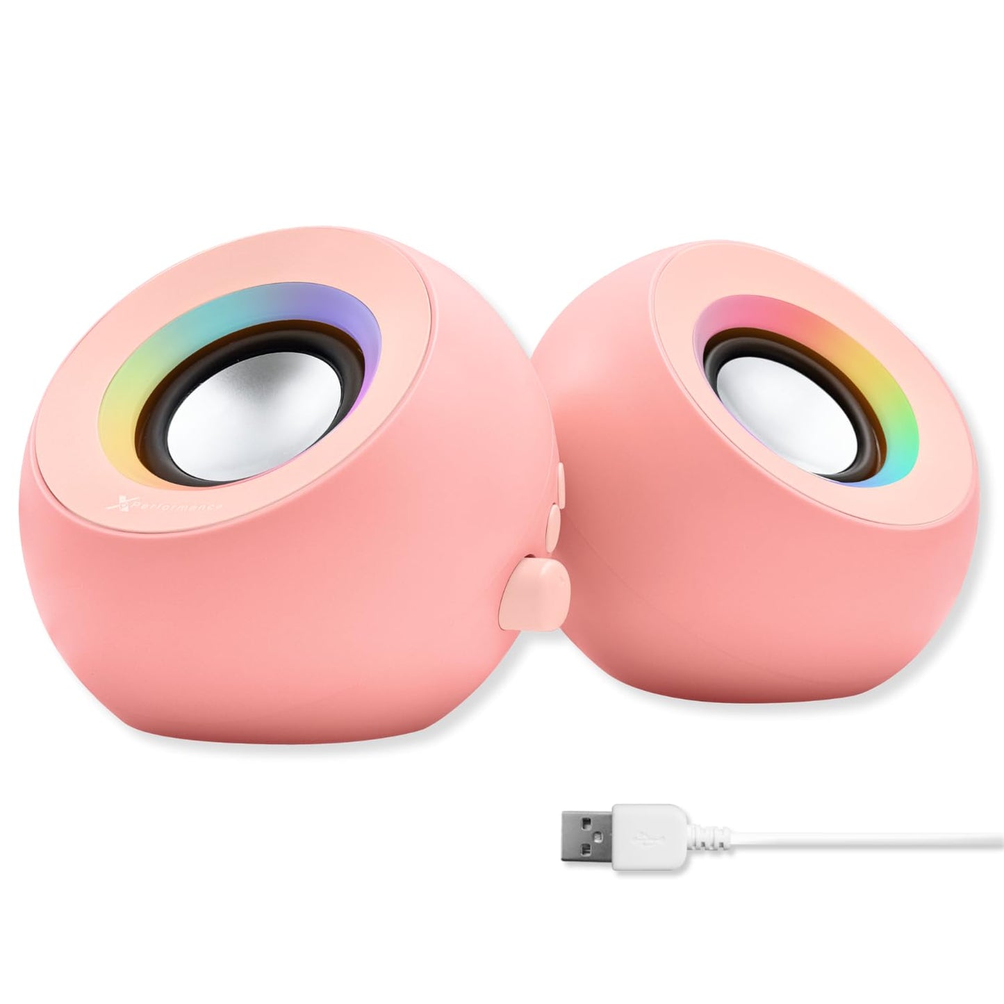X9 Performance - Altavoces de computadora rosa para PC de computadora con iluminación RGB, Bluetooth, USB y AUX - Conexión de triple modo, controladores duales de 2.25 pulgadas para trabajo y juego