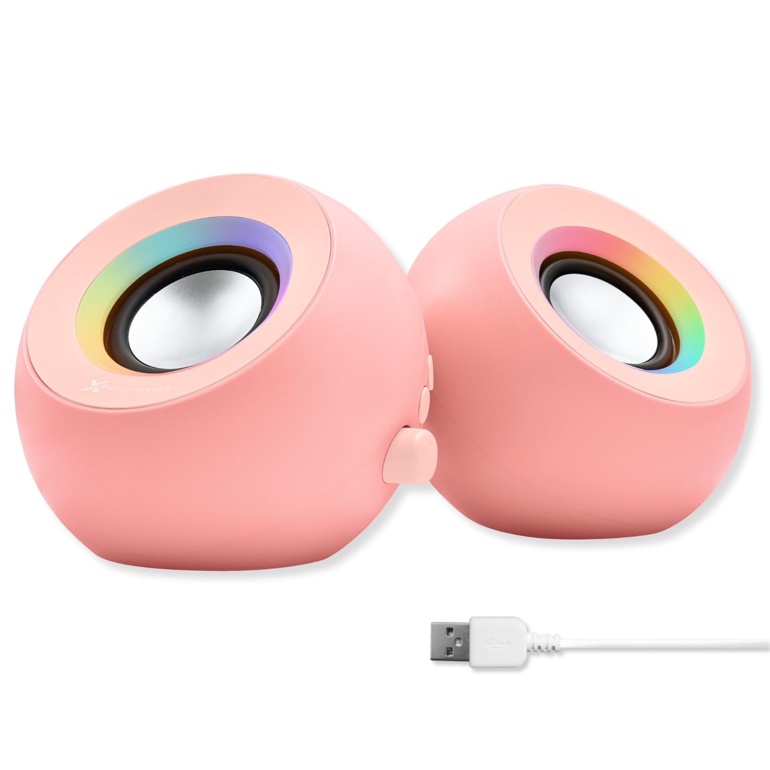 X9 Performance - Altavoces de computadora rosa para PC de computadora con iluminación RGB, Bluetooth, USB y AUX - Conexión de triple modo, controladores duales de 2.25 pulgadas para trabajo y juego