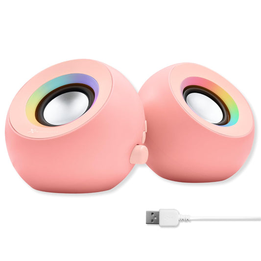 X9 Performance - Altavoces de computadora rosa para PC de computadora con iluminación RGB, Bluetooth, USB y AUX - Conexión de triple modo, controladores duales de 2.25 pulgadas para trabajo y juego