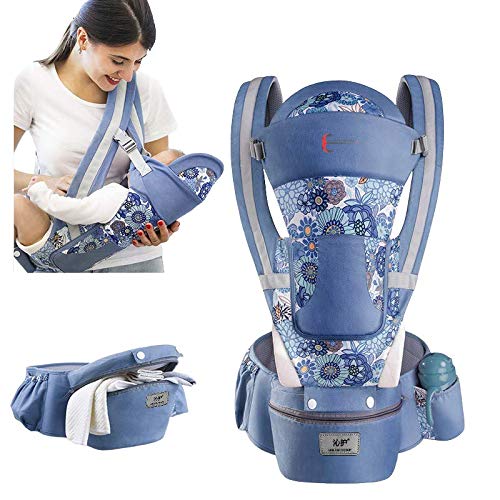 Manta Raya Porta Bebés Cangurera con Cinturon porta objetos Removible Súper Versátil (Azul Estampado)