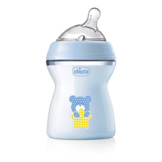 Chicco biberón Natural Feeling 250 ml azul para bebés, 1 Unidad