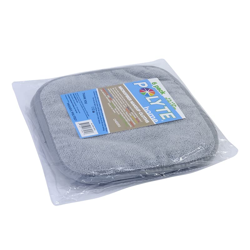 POLYTE Paño Desmaquillante Facial de Microfibra, 20.3x20.3 cm, 6 Pzas